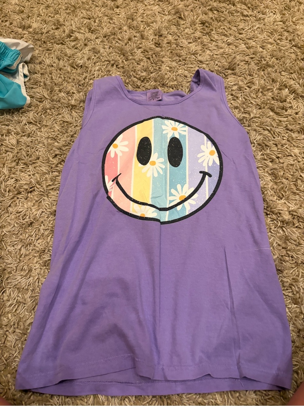 Comfort Colors Purple Daisy Stripe Smiley Tank